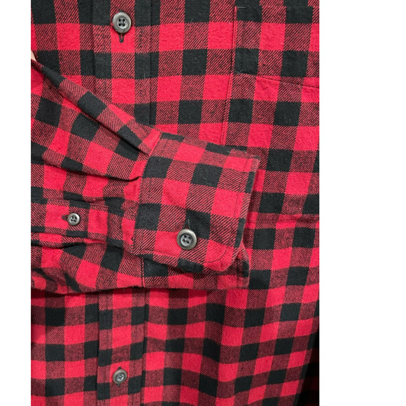 Eddie Bauer Men's sz XL Tall Red and Black Plaid 100% Cotton Button Down Shirt - Picture 4 of 5